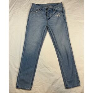 American Eagle Mom Jeans Ripped Distressed Light Wash Denim Size 2